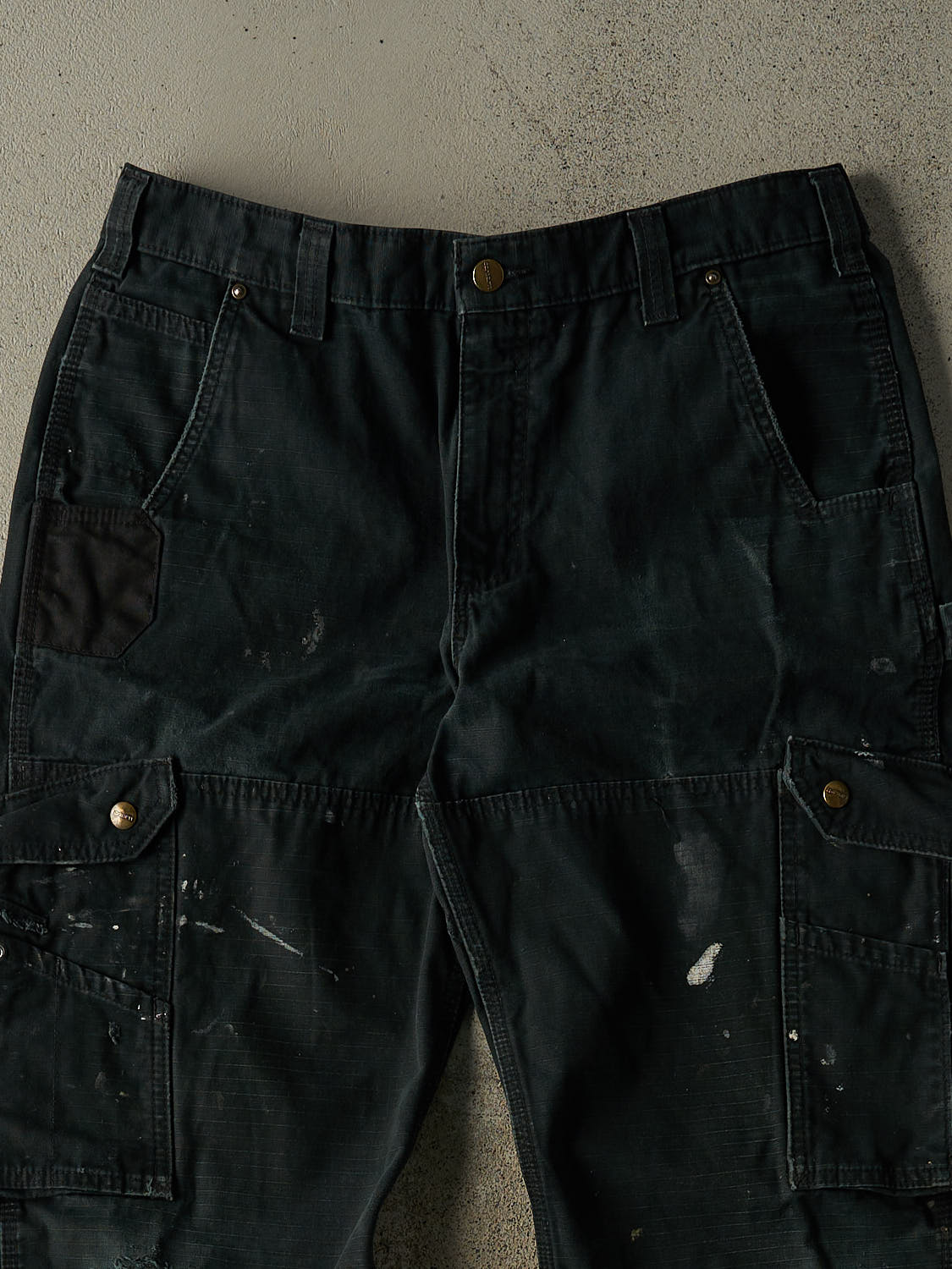 Vintage Y2K Faded Black Carhartt Double Knee Carpenter Cargo Pants (34x31.5)