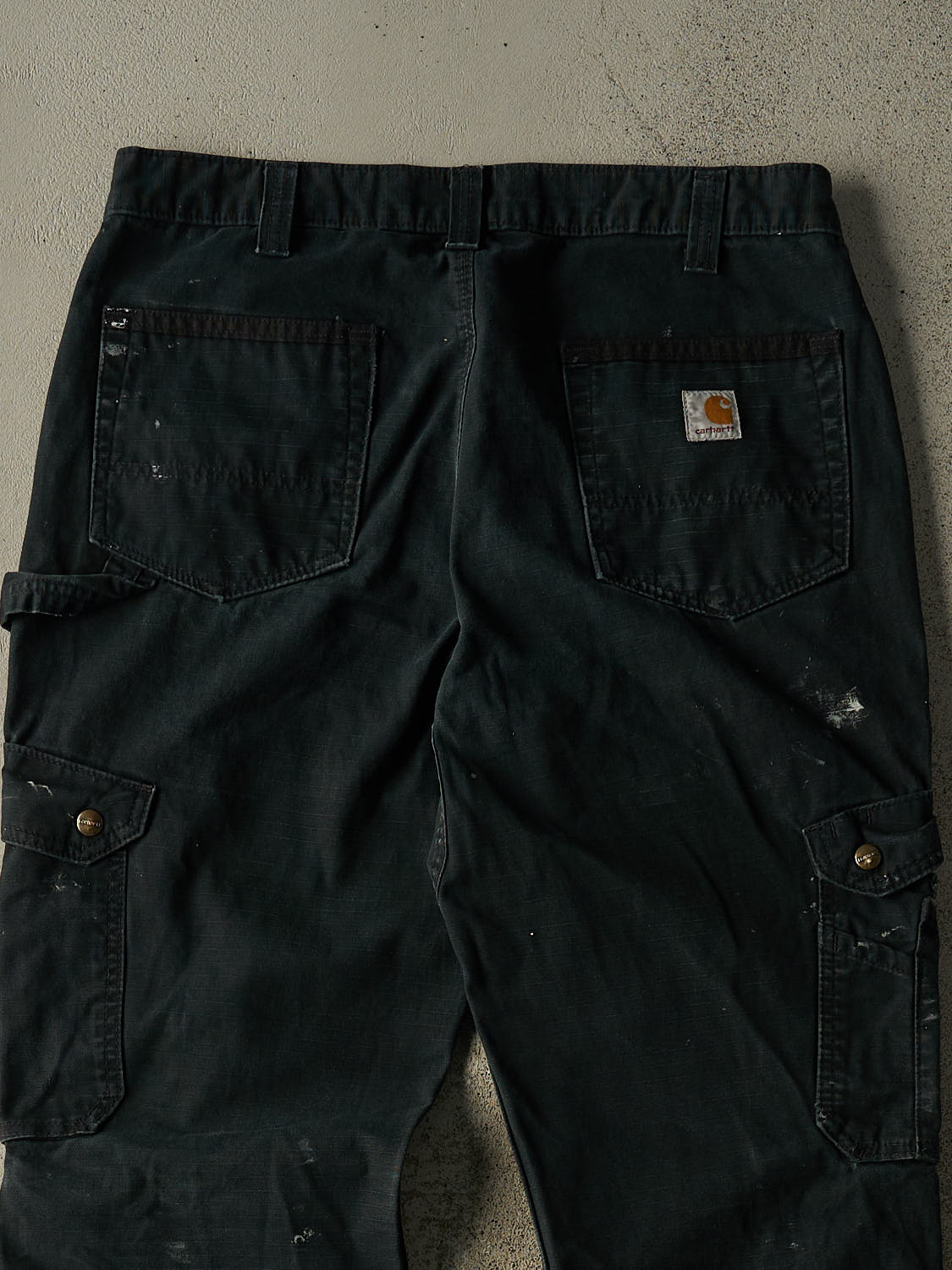 Vintage Y2K Faded Black Carhartt Double Knee Carpenter Cargo Pants (34x31.5)