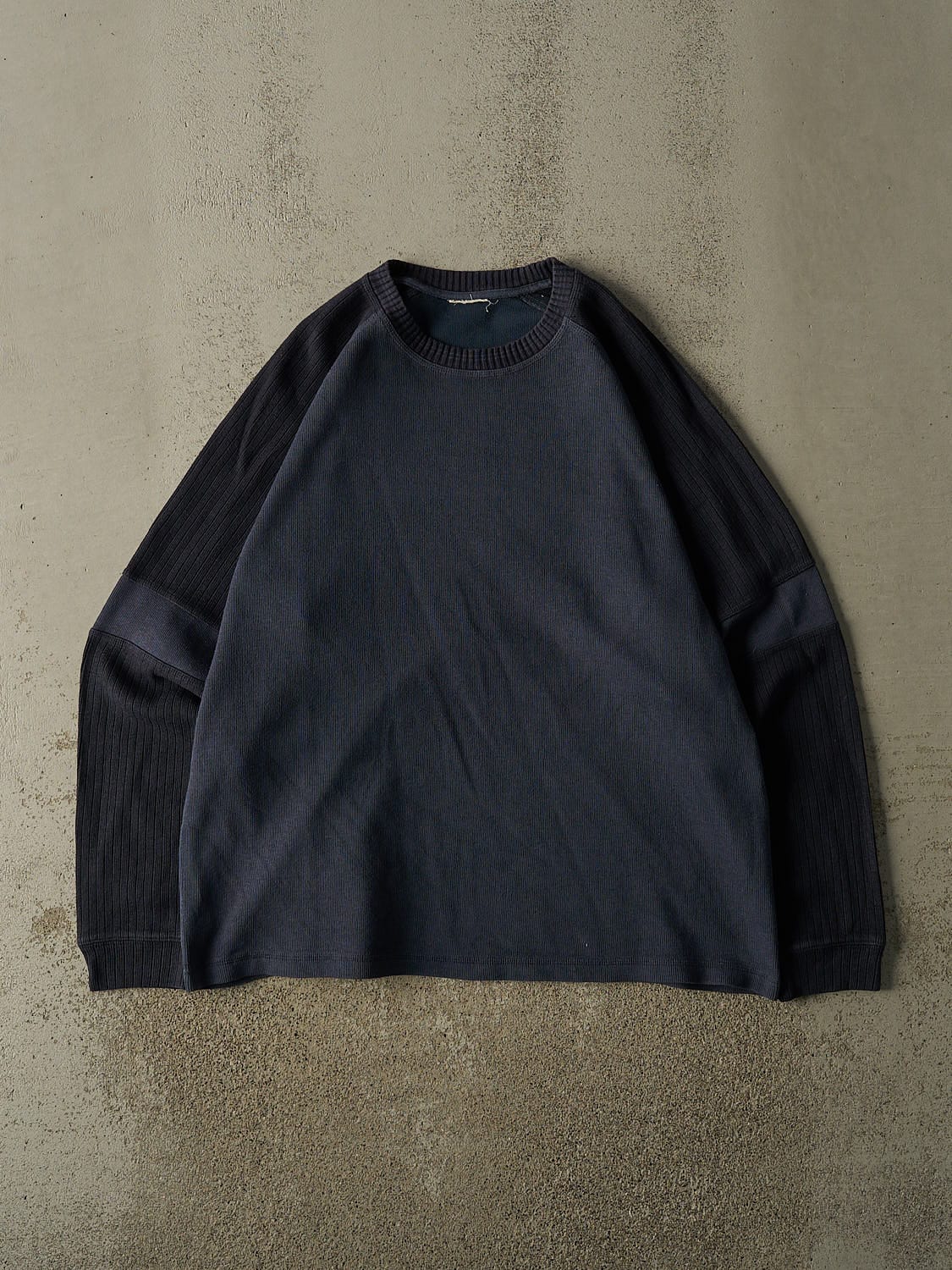 Vintage 90s Navy Blue Blank Knit Long Sleeve (XL)