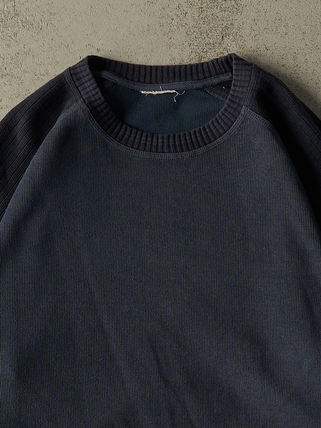 Vintage 90s Navy Blue Blank Knit Long Sleeve (XL)