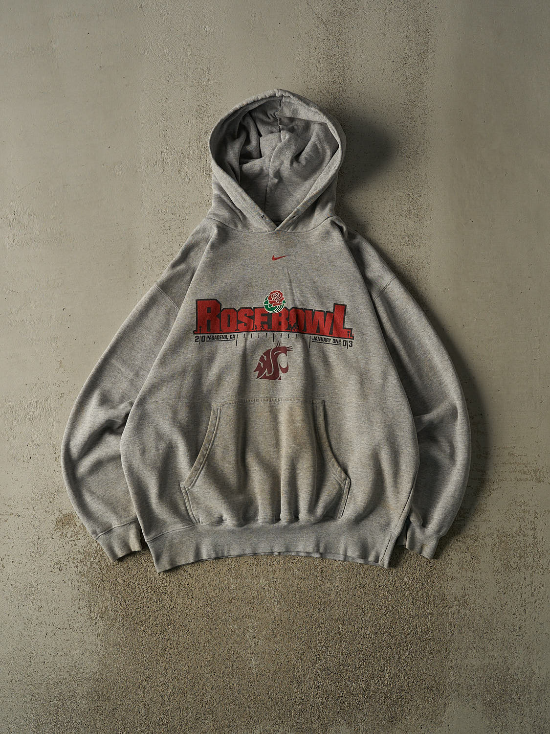 Vintage Y2K Grey Nike Middle Swoosh Washington State University Rose Bowl  Hoodie (L/XL)