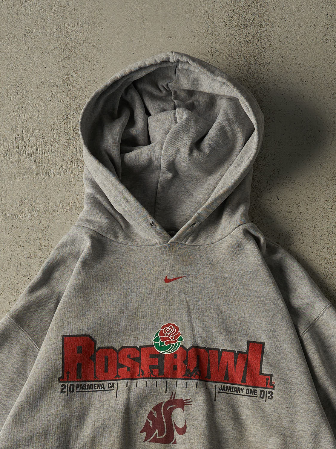 Vintage Y2K Grey Nike Middle Swoosh Washington State University Rose Bowl  Hoodie (L/XL)