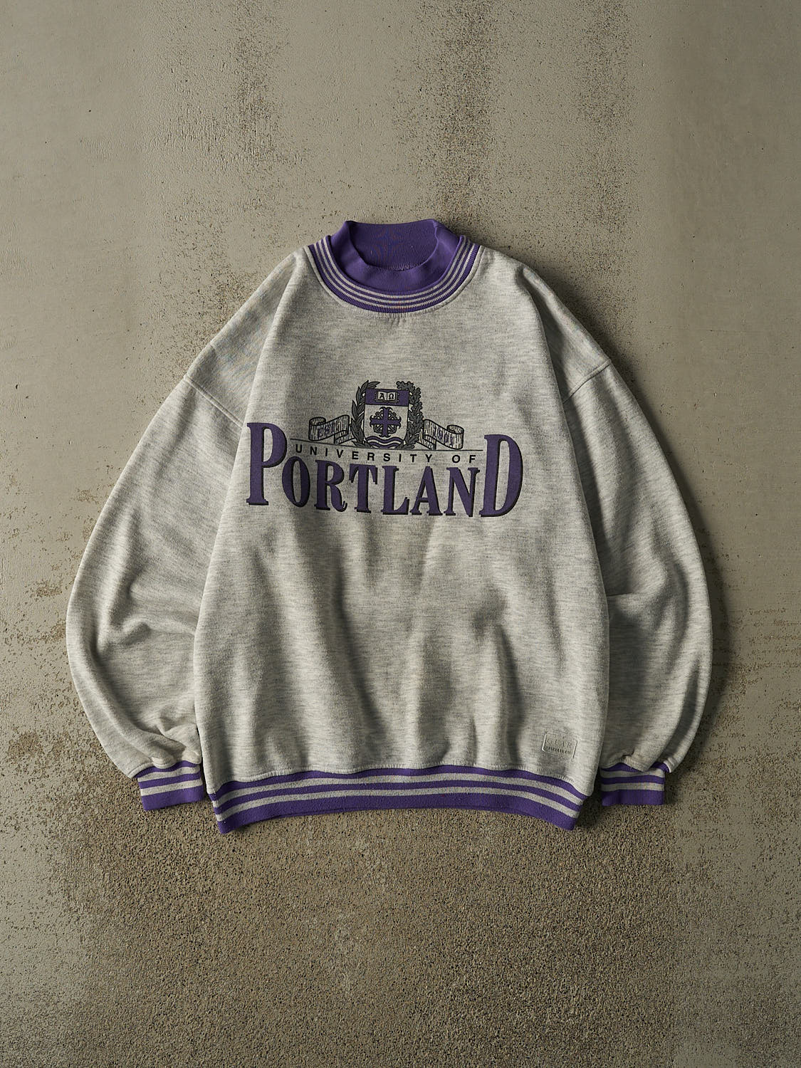 Vintage 80s Heather Grey University of Portland Double Neck Crewneck (L)