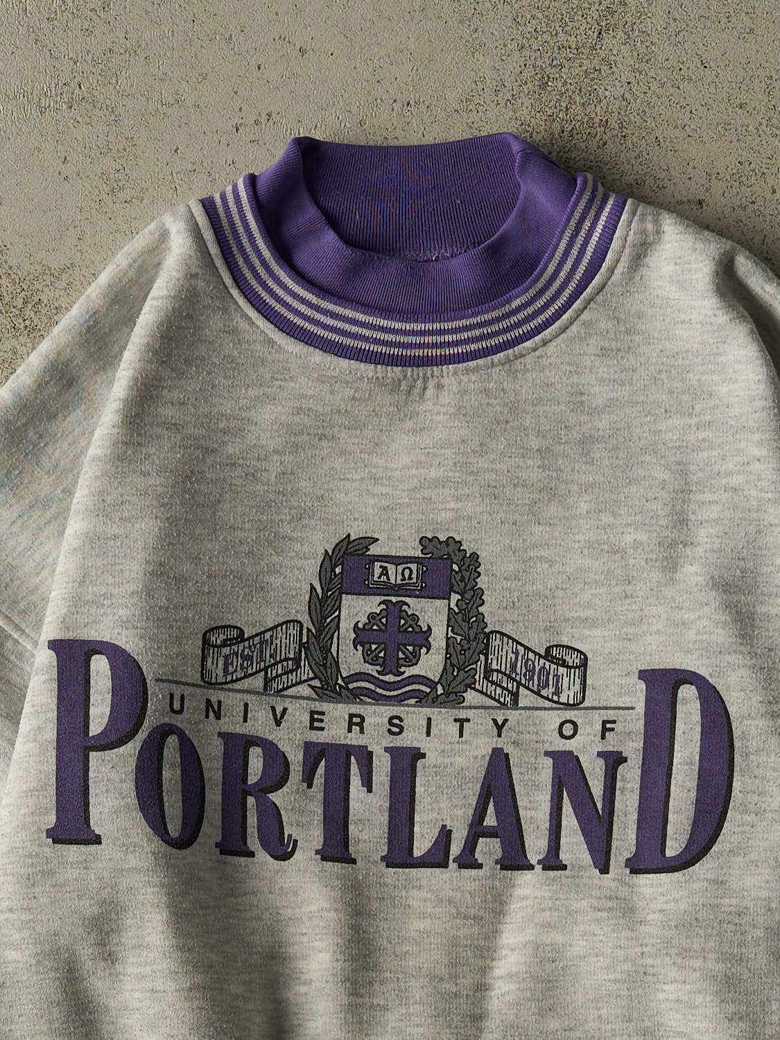 Vintage 80s Heather Grey University of Portland Double Neck Crewneck (L)