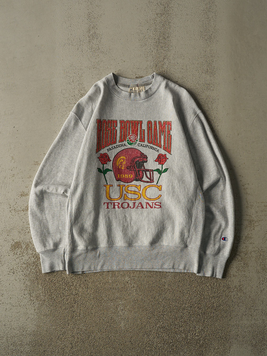 Vintage 89' Heather Grey RARE Champion Reverse Weave USC Trojans Rosebowl Crewneck (M/L)
