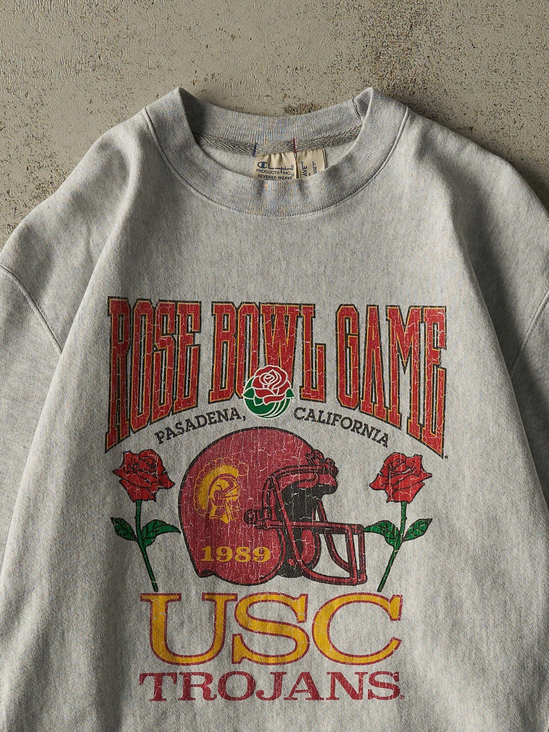 Vintage 89' Heather Grey RARE Champion Reverse Weave USC Trojans Rosebowl Crewneck (M/L)