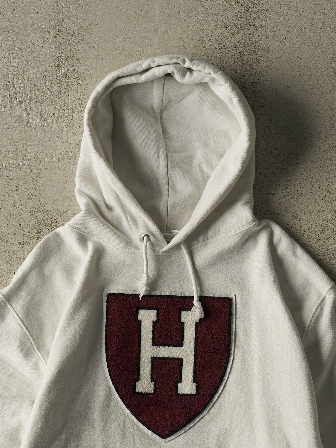 Vintage Y2K White Champion Reverse Weave Harvard University Chenille Embroidered Hoodie (L)