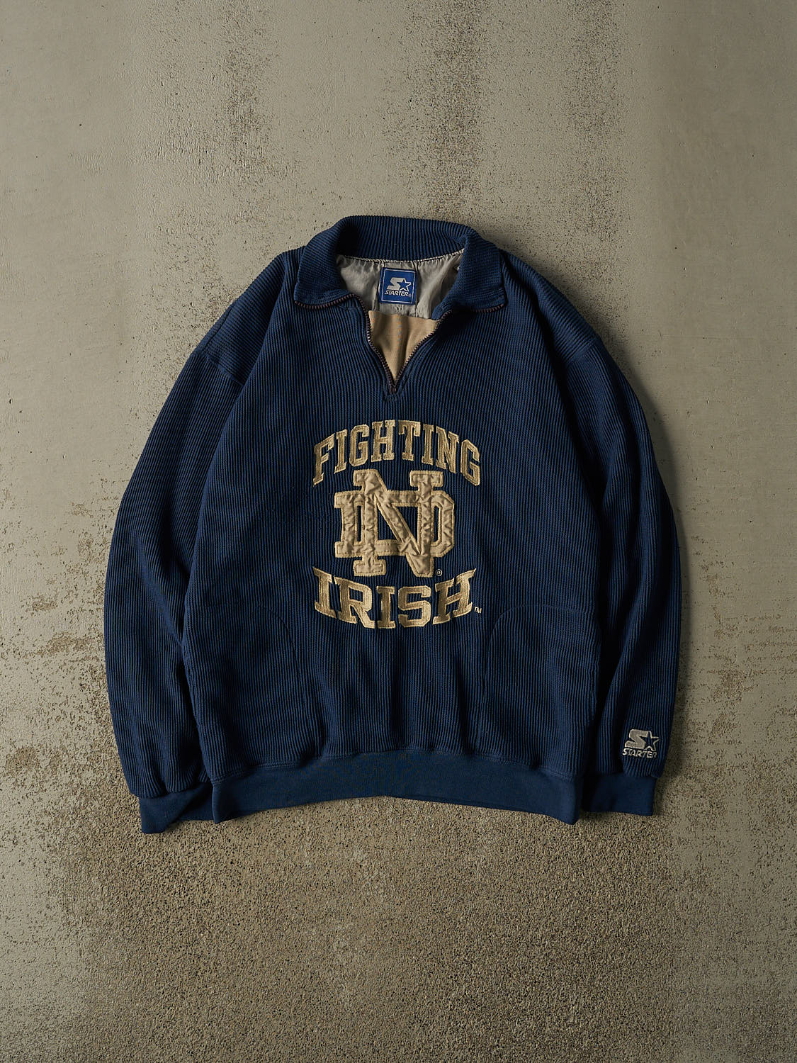 Vintage 90s Navy Blue University of Notre Dame Quarter Zip  Knit (M/L)