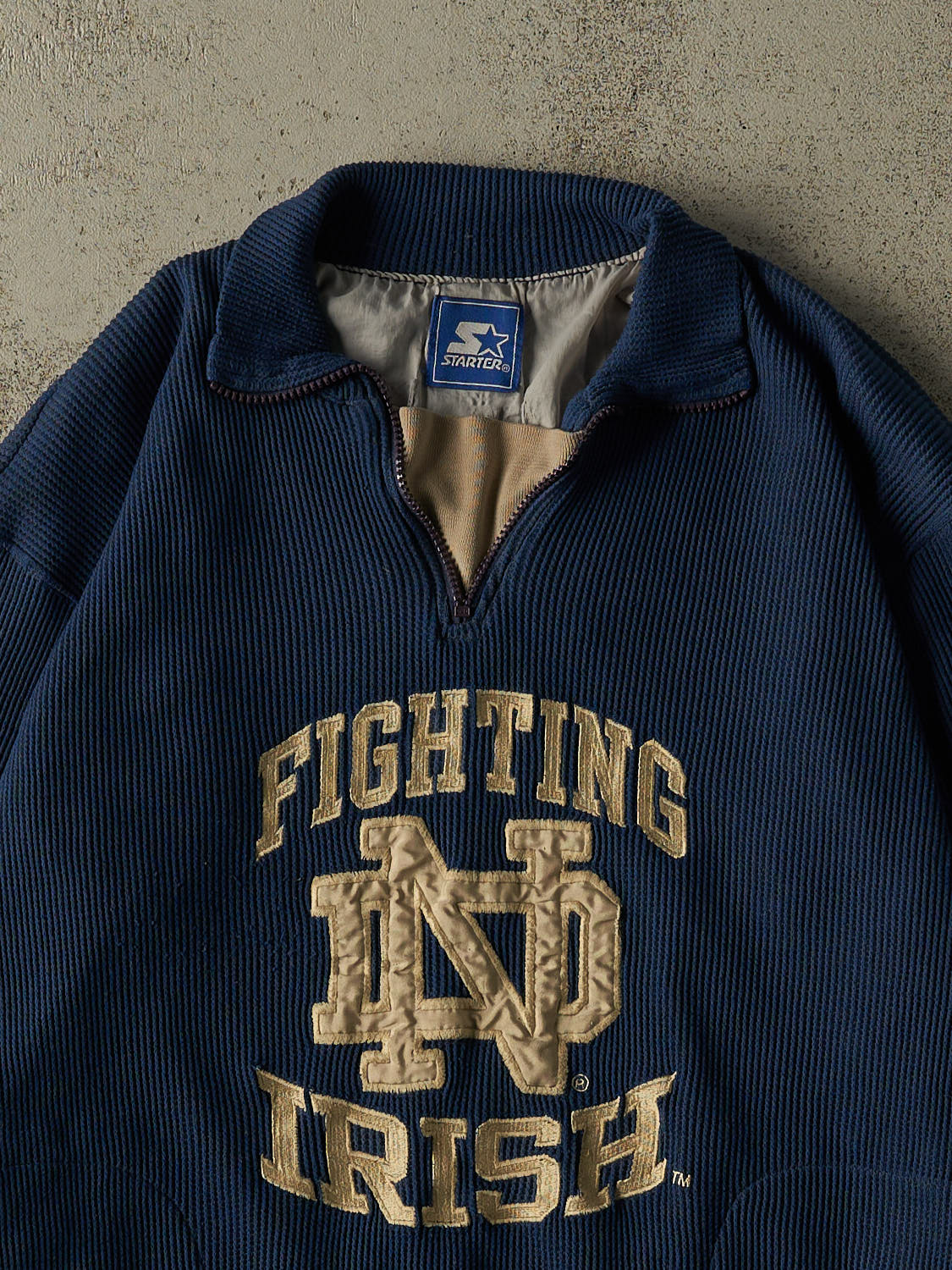 Vintage 90s Navy Blue University of Notre Dame Quarter Zip  Knit (M/L)