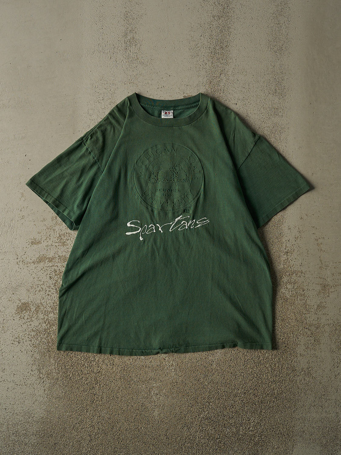 Vintage 90s Sun Faded Green Michigan State University Spartans Single Stitch Tee (L/XL)