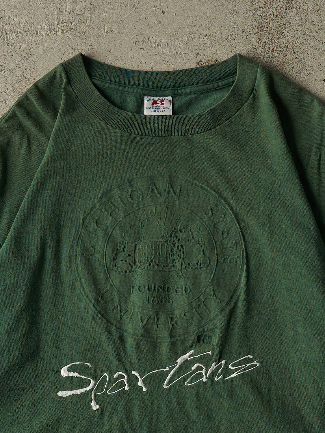 Vintage 90s Sun Faded Green Michigan State University Spartans Single Stitch Tee (L/XL)