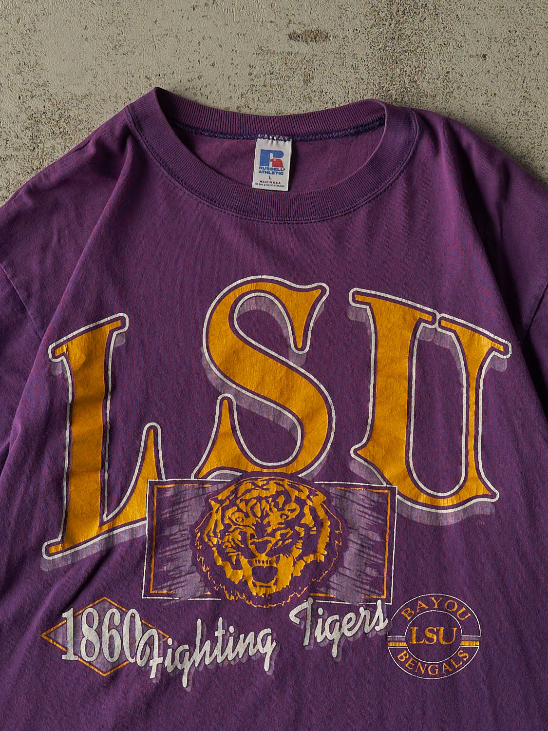 Vintage 90s Purple Russell Athletic LSU Tee (L)