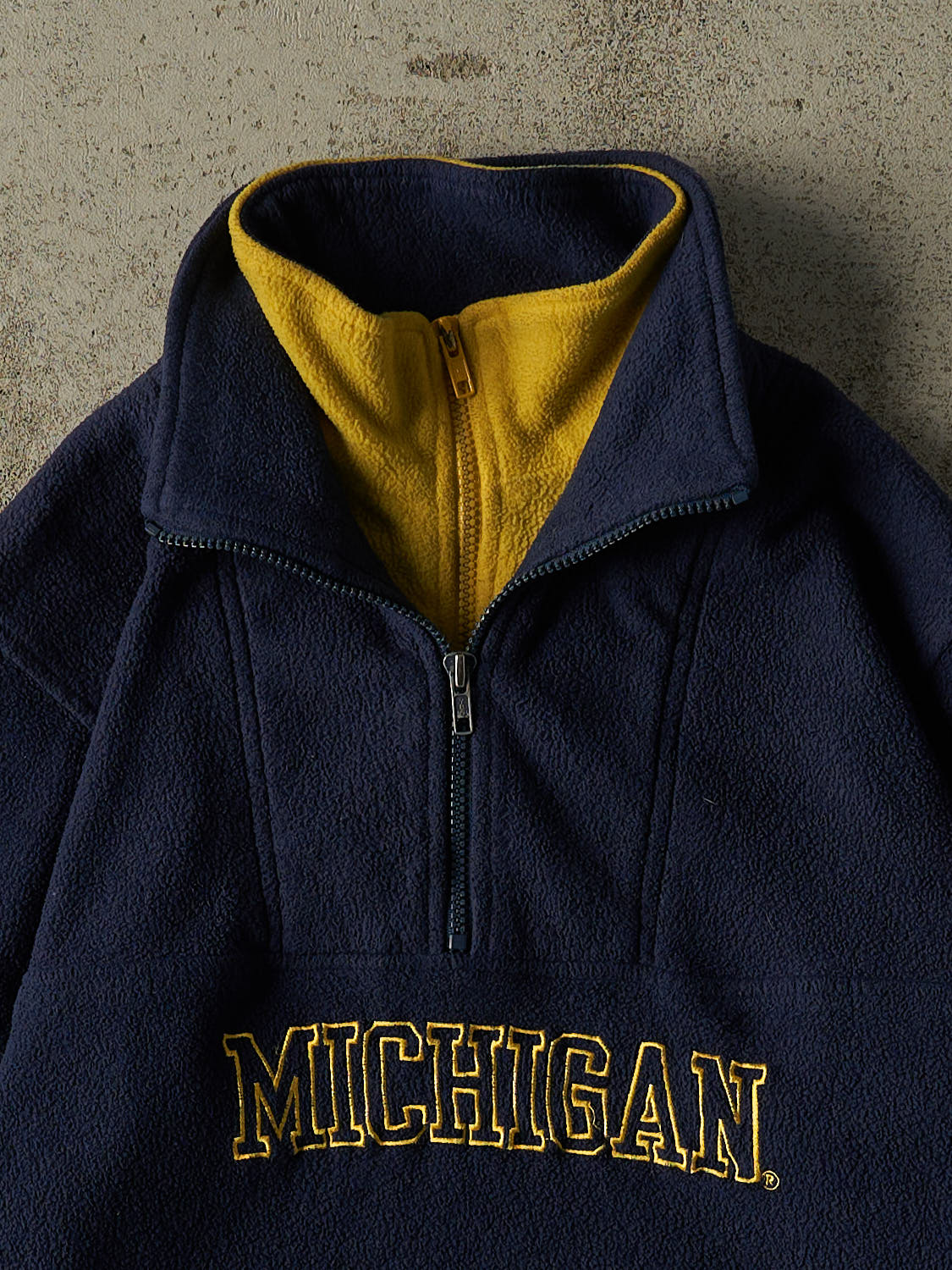 Vintage 90s Navy Blue University of Michigan Double Neck Quarter Zip Fleece (XS/S)