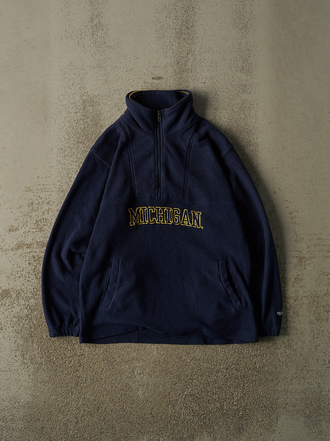 Vintage 90s Navy Blue University of Michigan Double Neck Quarter Zip Fleece (XS/S)