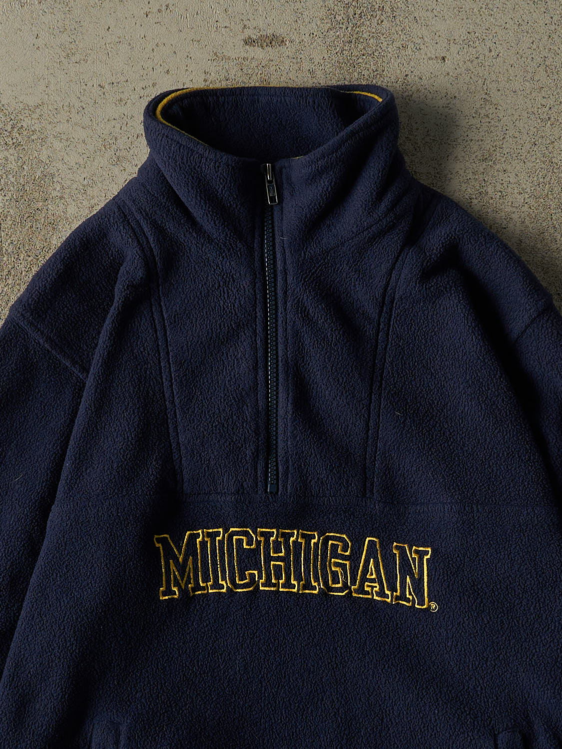 Vintage 90s Navy Blue University of Michigan Double Neck Quarter Zip Fleece (XS/S)