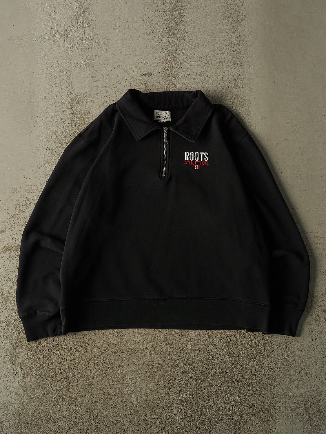 Vintage Y2K Faded Black Roots Athletic Quarter Zip Sweater (L/XL)