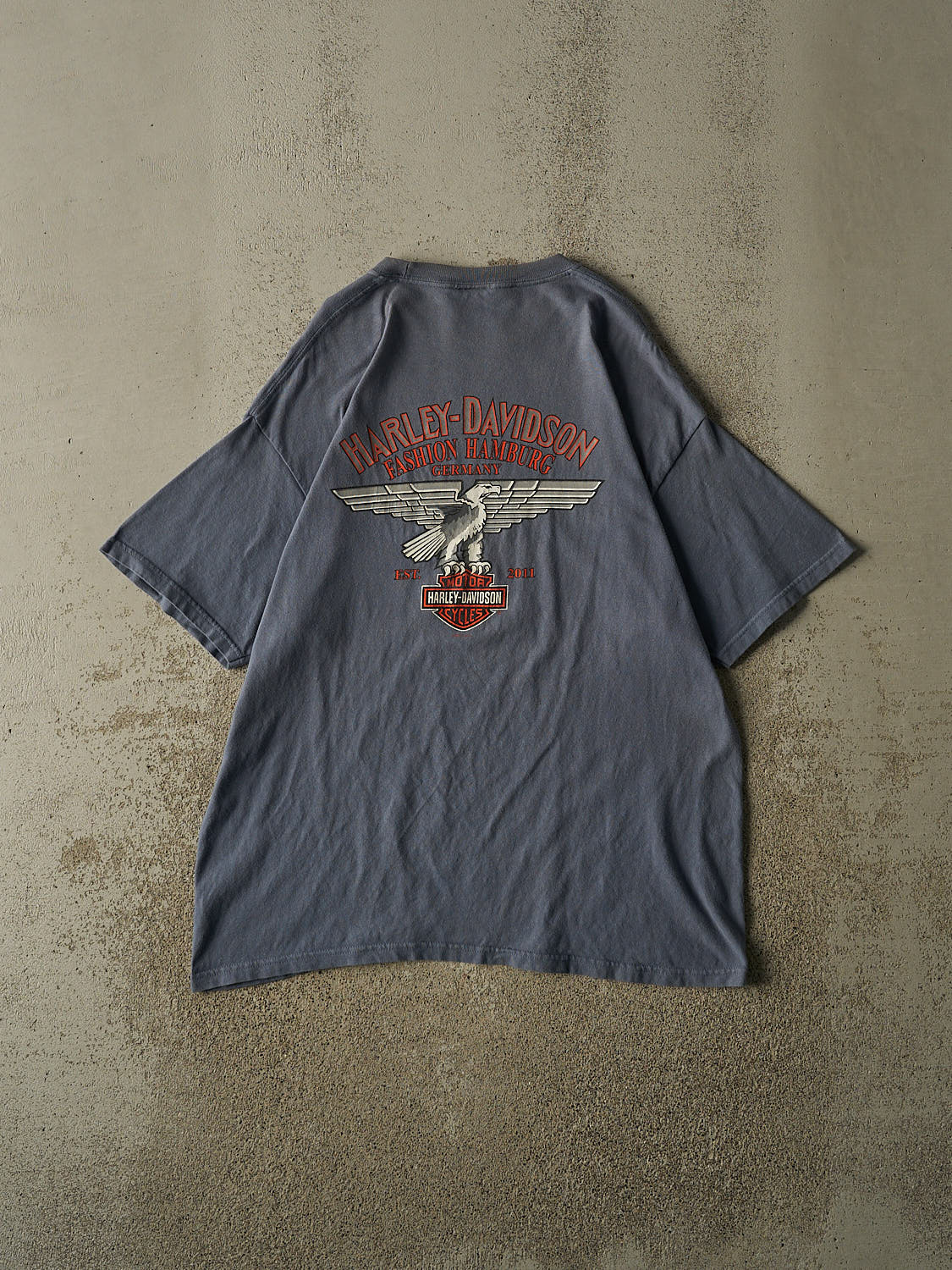 Vintage 12' Blue Harley Davidson Hamburg Germany Tee (L/XL)