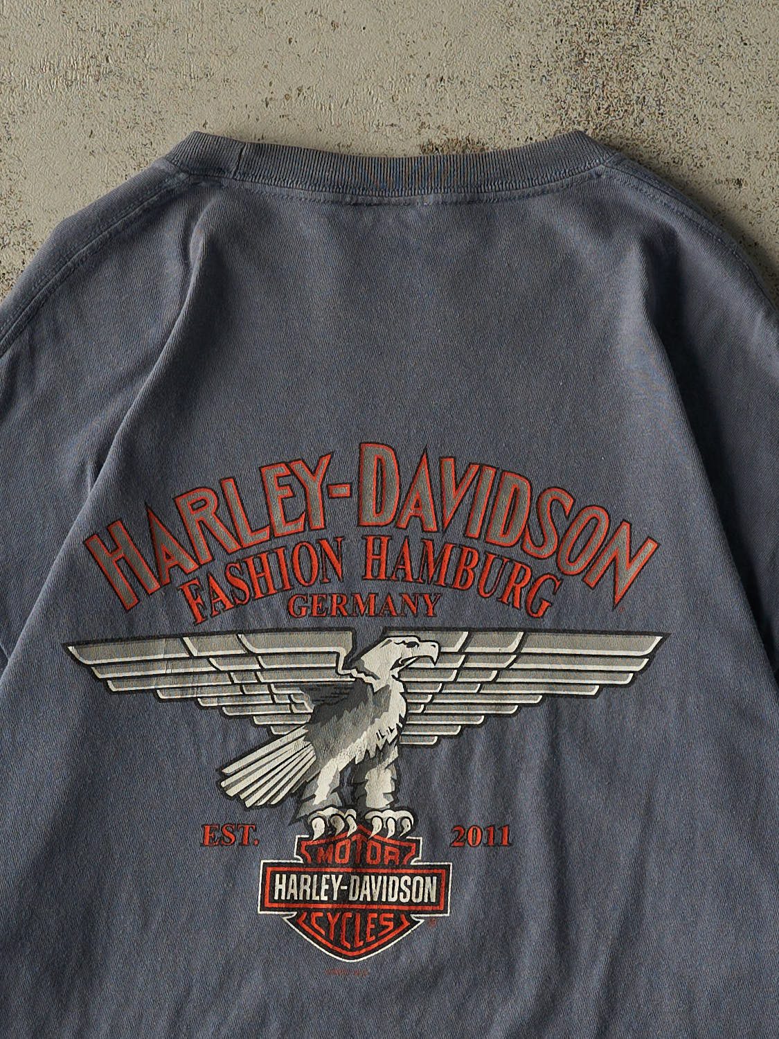 Vintage 12' Blue Harley Davidson Hamburg Germany Tee (L/XL)