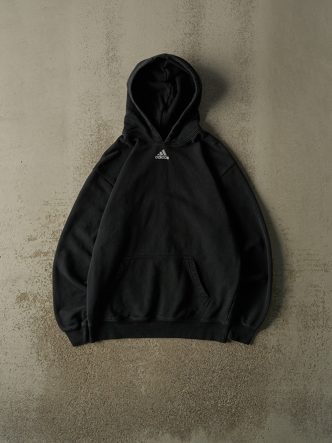 Vintage 90s  Faded Black Adidas Embroidered Hoodie (M)