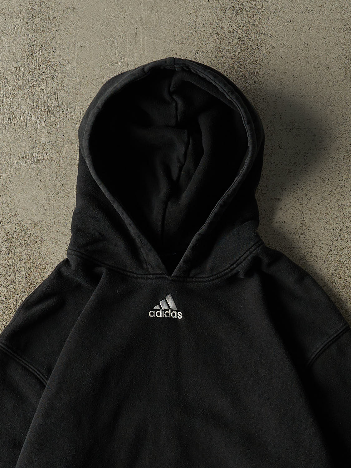 Vintage 90s  Faded Black Adidas Embroidered Hoodie (M)