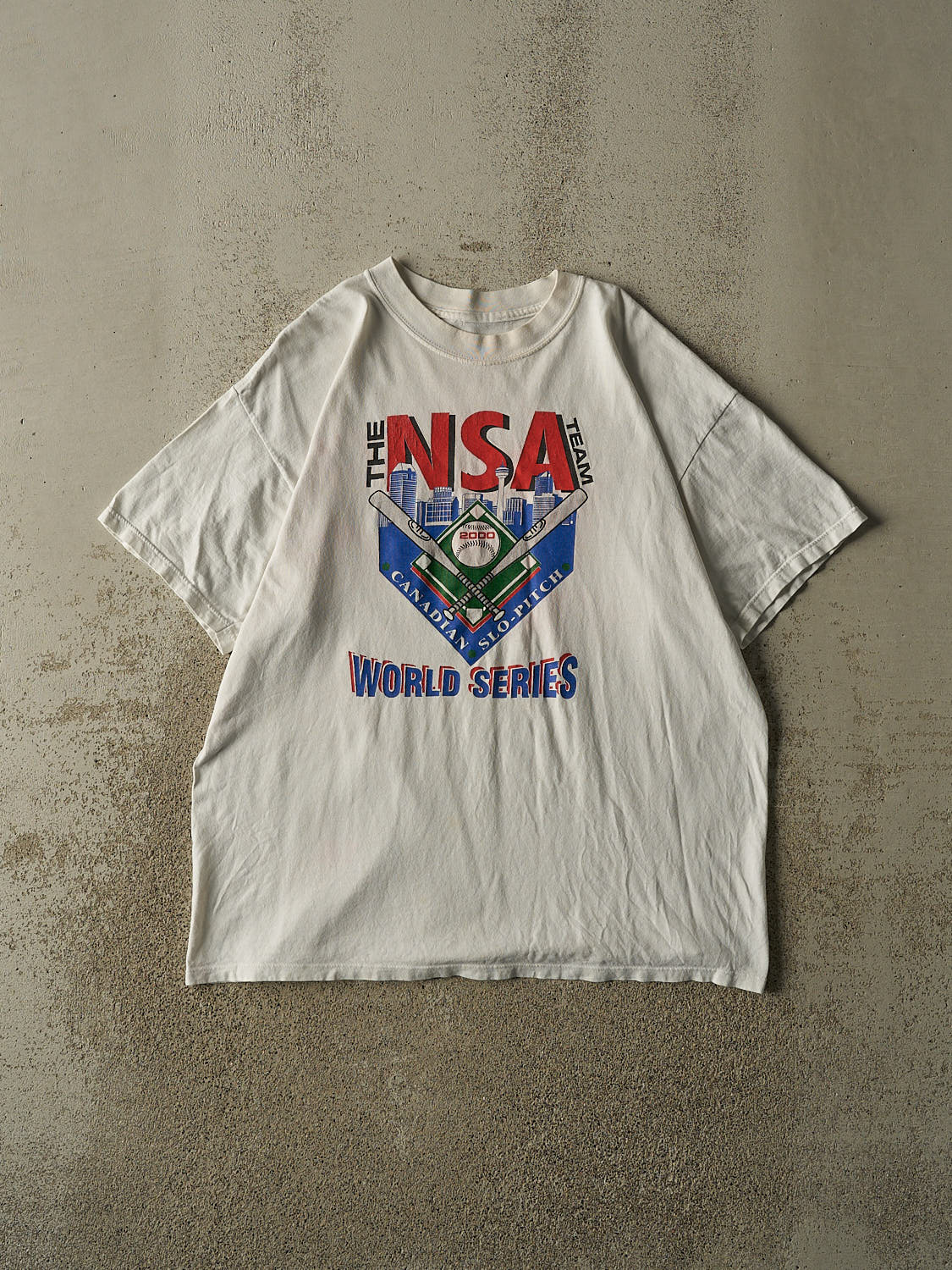 Vintage 00' White NSA Canadian Slo-Pitch Tee (L)