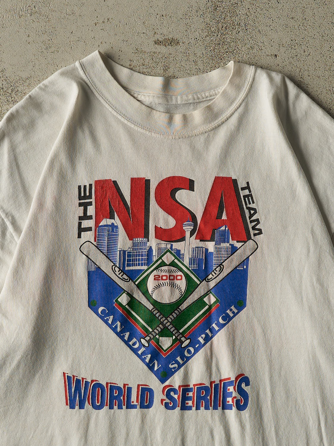 Vintage 00' White NSA Canadian Slo-Pitch Tee (L)