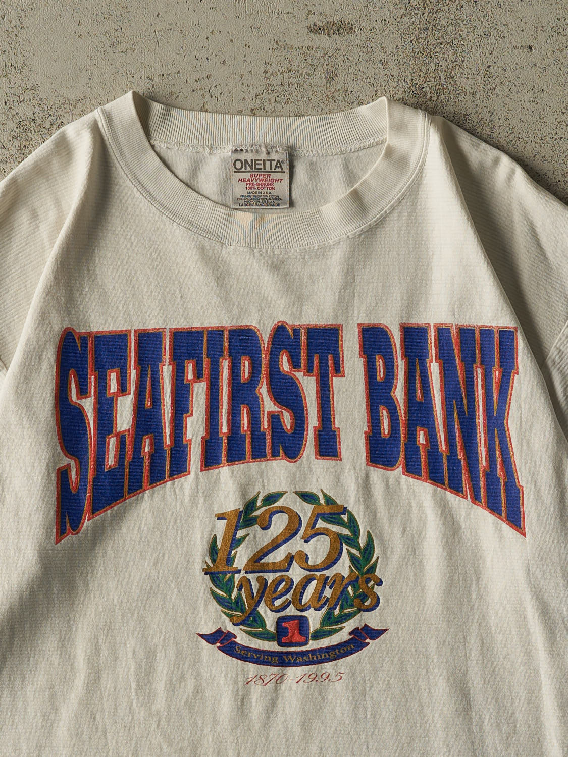 Vintage 95' White Seafirst Bank Tee (L)