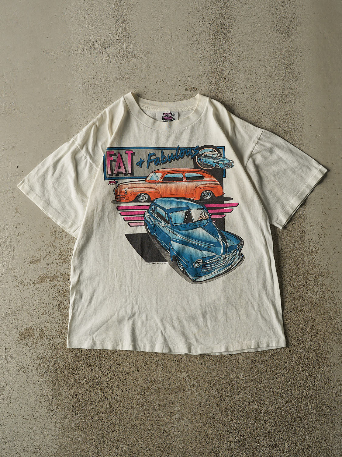 Vintage 90s White Fat & Fabulous Car Tee (M)