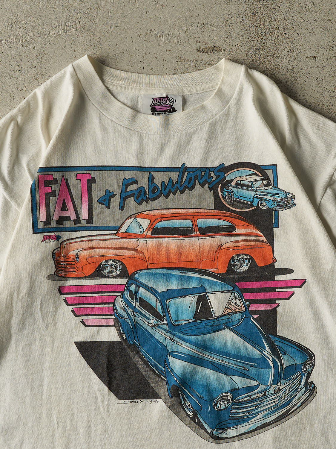 Vintage 90s White Fat & Fabulous Car Tee (M)