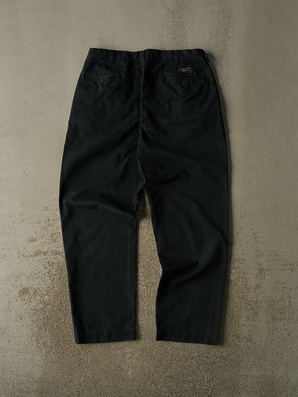 Vintage 90s Faded Black Polo Pleated Chino Pants (35x30.5)
