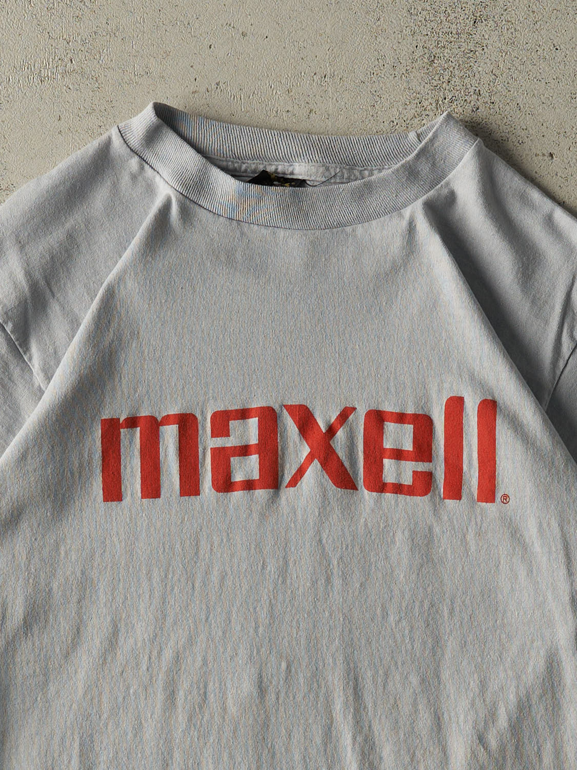 Vintage 80s Baby Blue Maxell Single Stitch Logo Tee (XS/S)