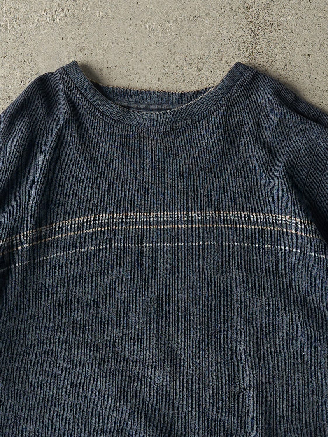 Vintage Y2K Blue Striped Knit Long Sleeve (XL)