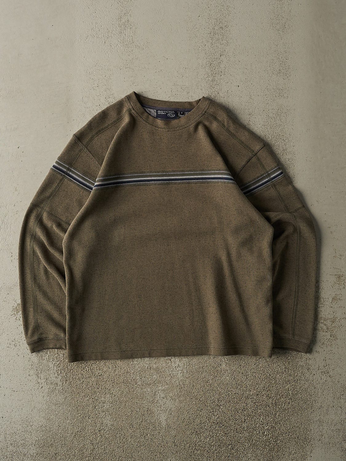 Vintage Y2K Green Striped Knit Long Sleeve (L)