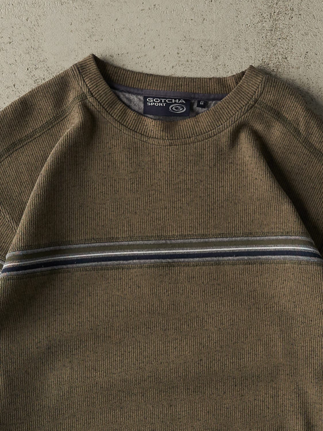 Vintage Y2K Green Striped Knit Long Sleeve (L)