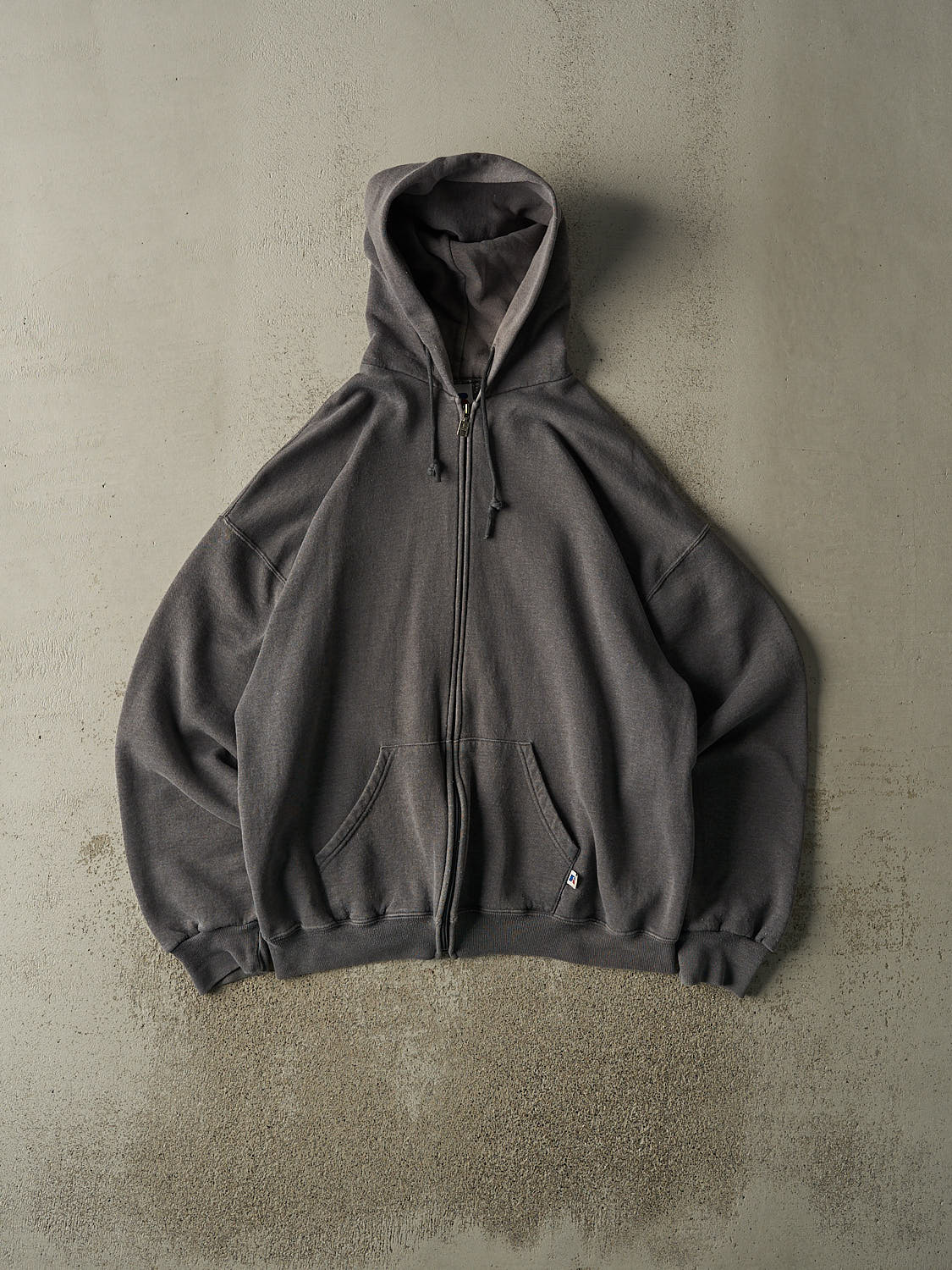 Vintage 90s Charcoal Grey Russell Athletic Zip Up Hoodie (XL)