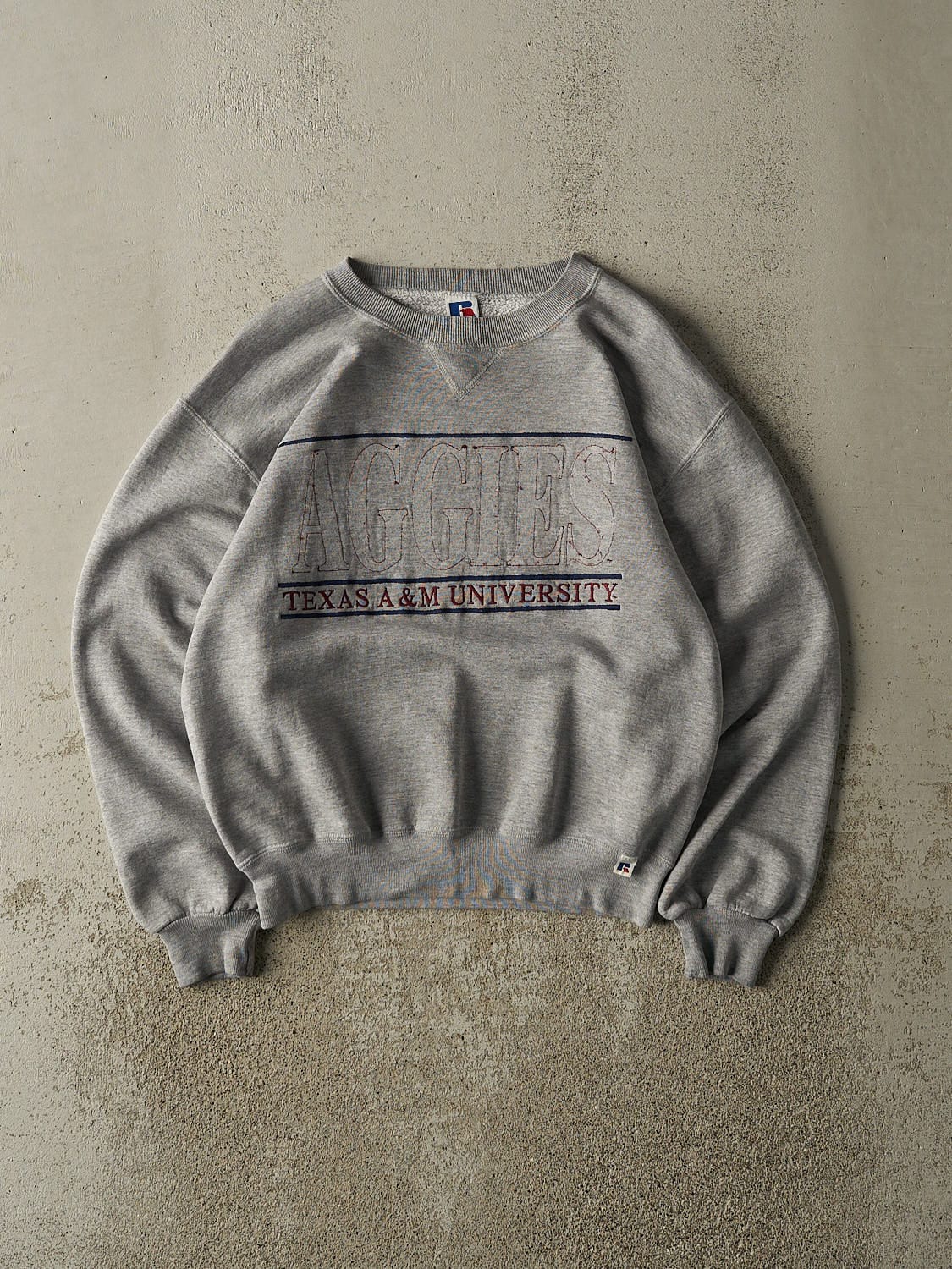 Vintage 90s Grey Russell Athletic Texas A&M Aggies Embroidered Crewneck (S/M)