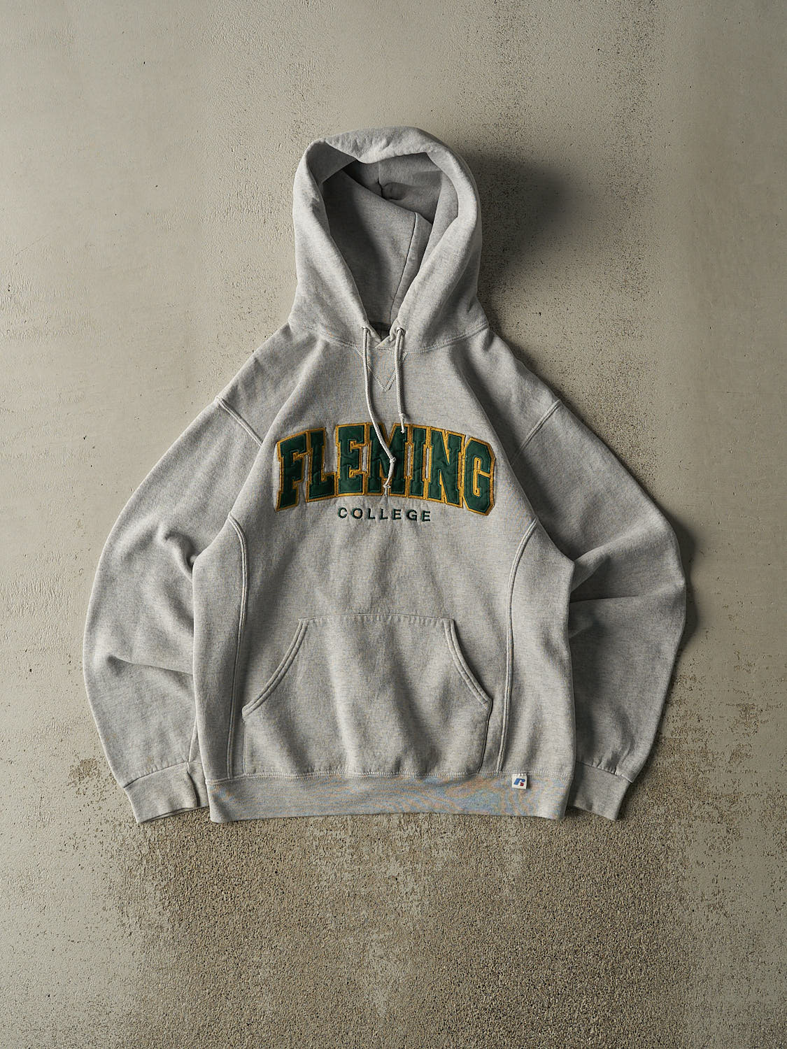 Vintage Y2K Heather Grey Russell Athletic Fleming College Embroidered Hoodie (S/M)