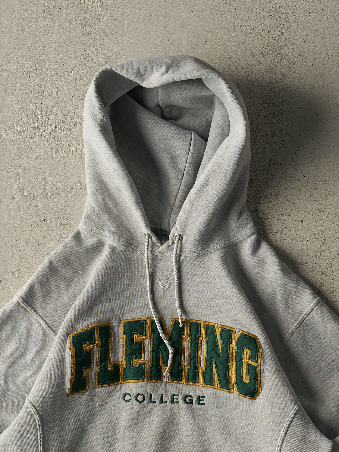 Vintage Y2K Heather Grey Russell Athletic Fleming College Embroidered Hoodie (S/M)