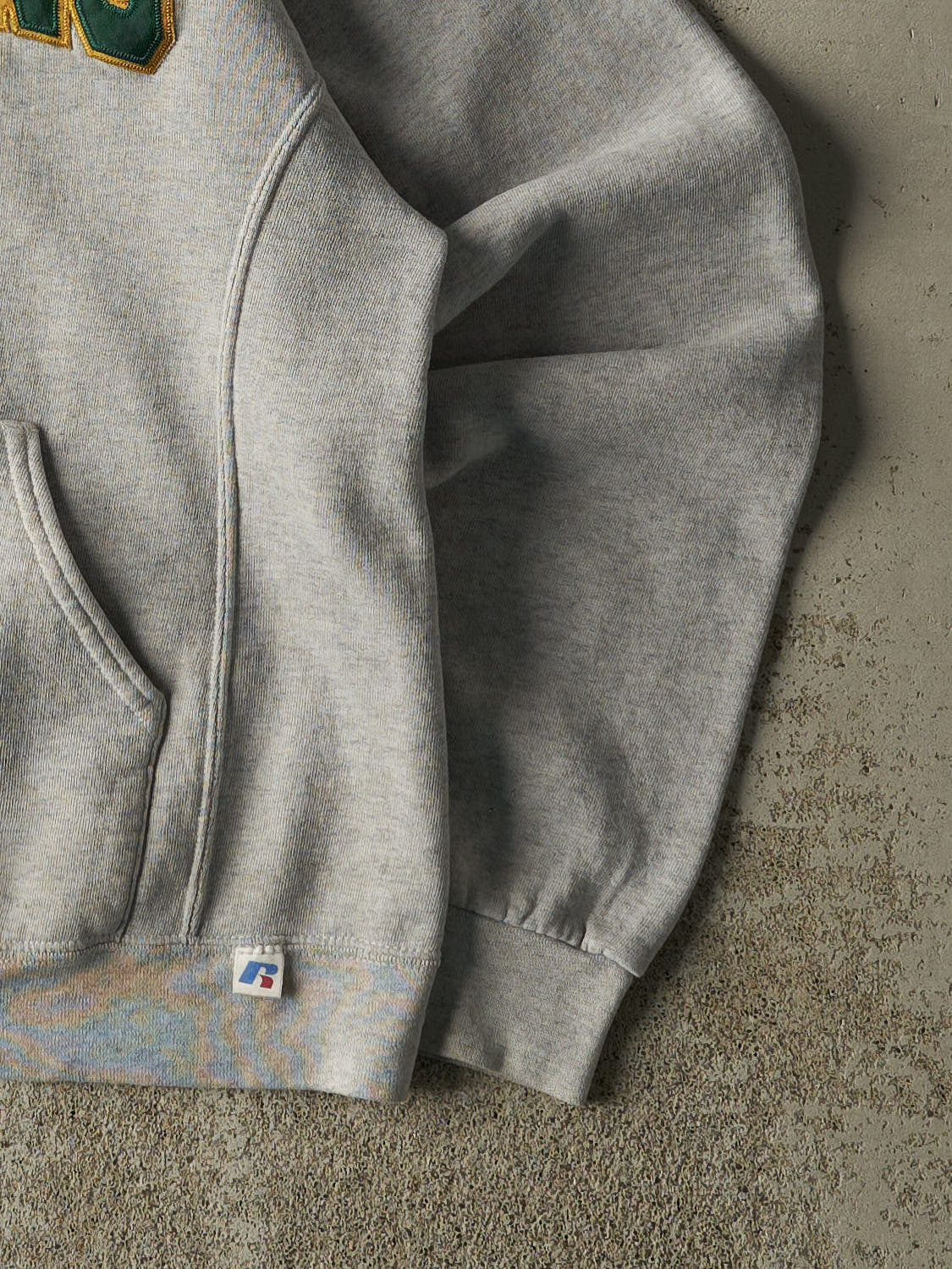 Vintage Y2K Heather Grey Russell Athletic Fleming College Embroidered Hoodie (S/M)