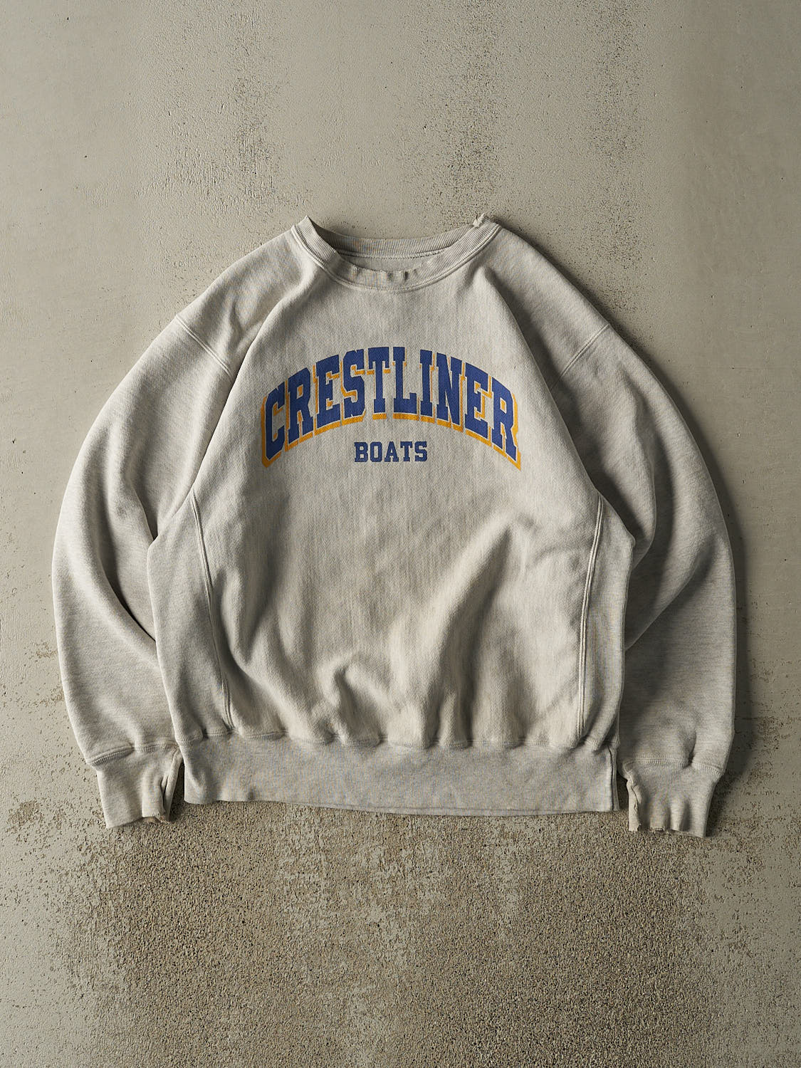 Vintage 90s Heather Grey Crest Liner Boats Champion Reverse Weave Crewneck (L)