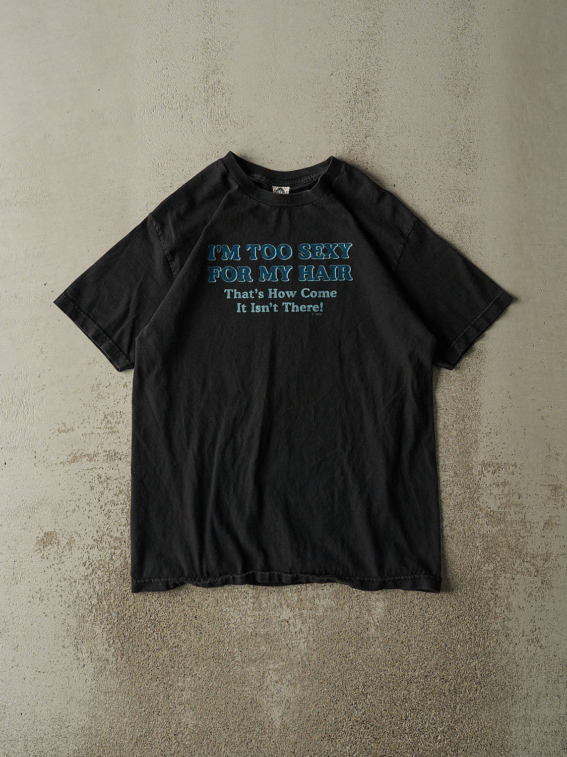 Vintage Y2K Black "Too Sexy For My Hair" Slogan Tee (L/XL)