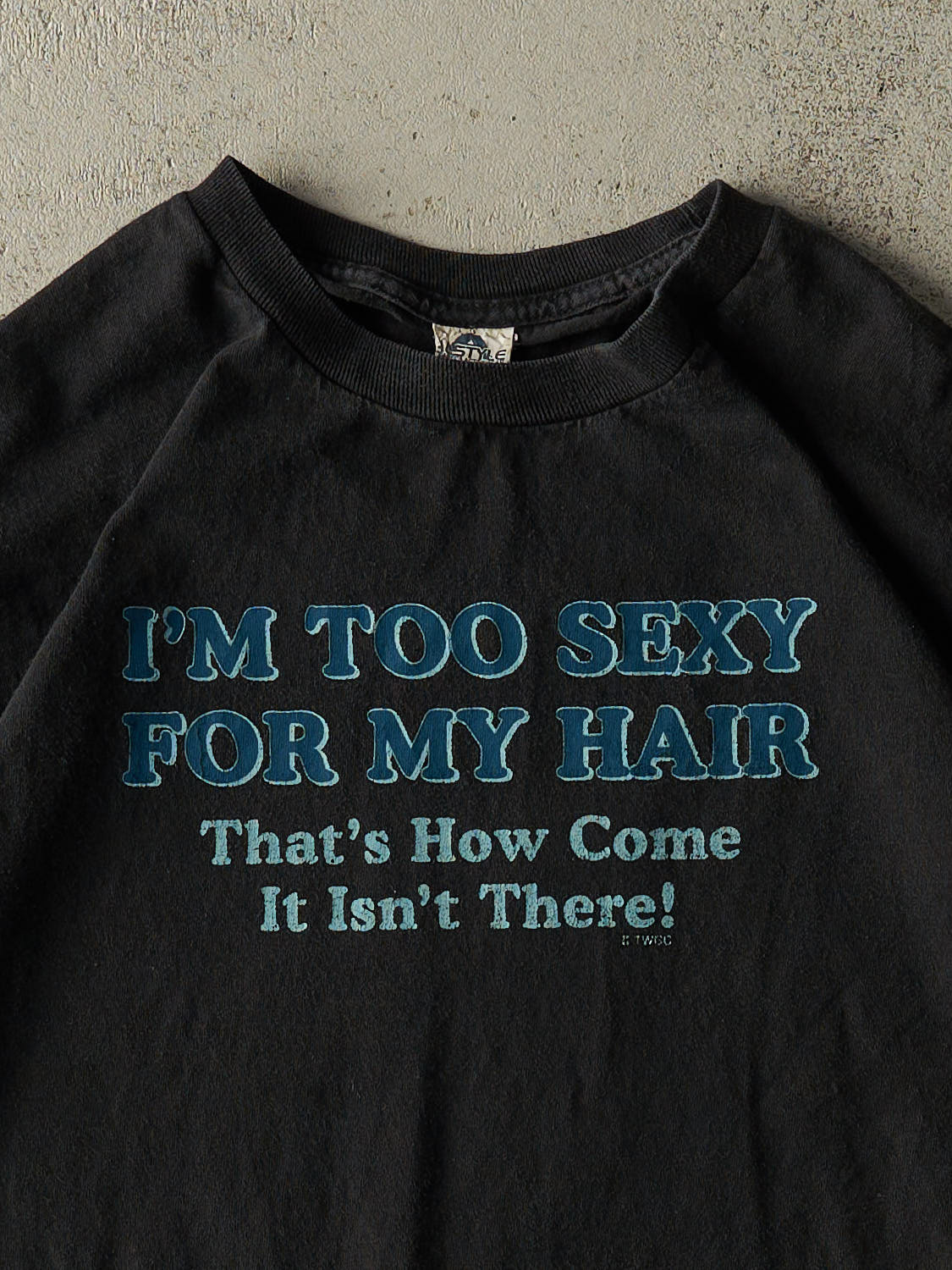 Vintage Y2K Black "Too Sexy For My Hair" Slogan Tee (L/XL)