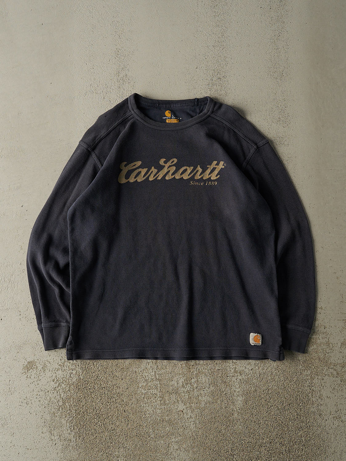 Vintage Y2K Navy Blue Carhartt Thermal Long Sleeve (L/XL)
