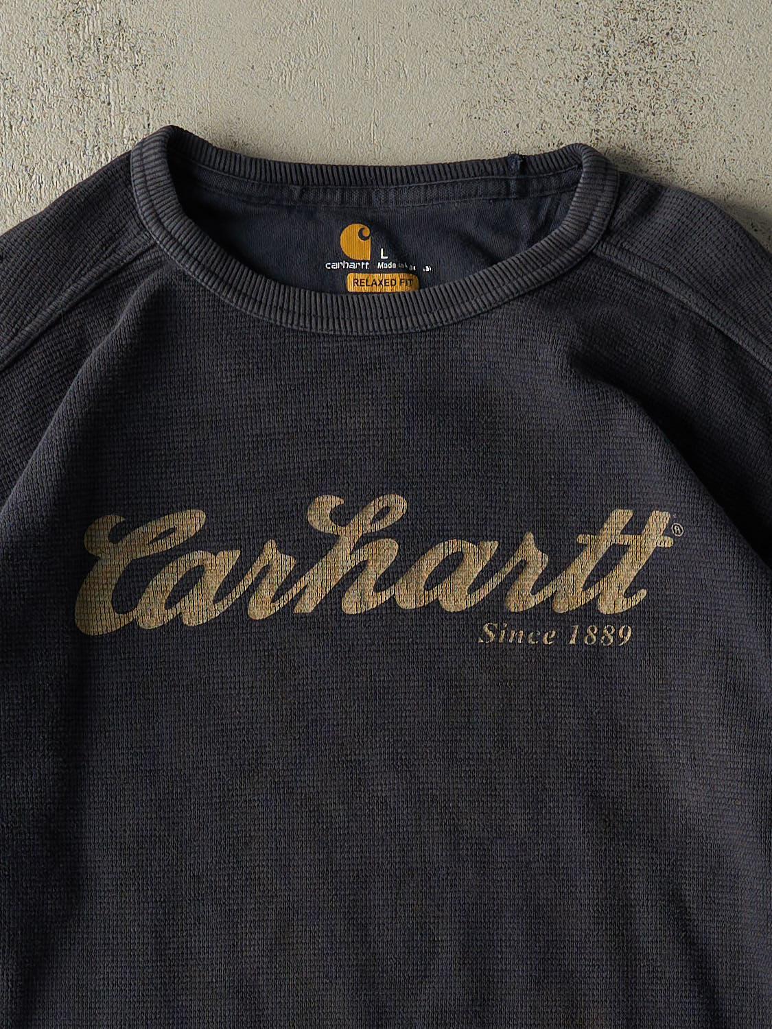 Vintage Y2K Navy Blue Carhartt Thermal Long Sleeve (L/XL)