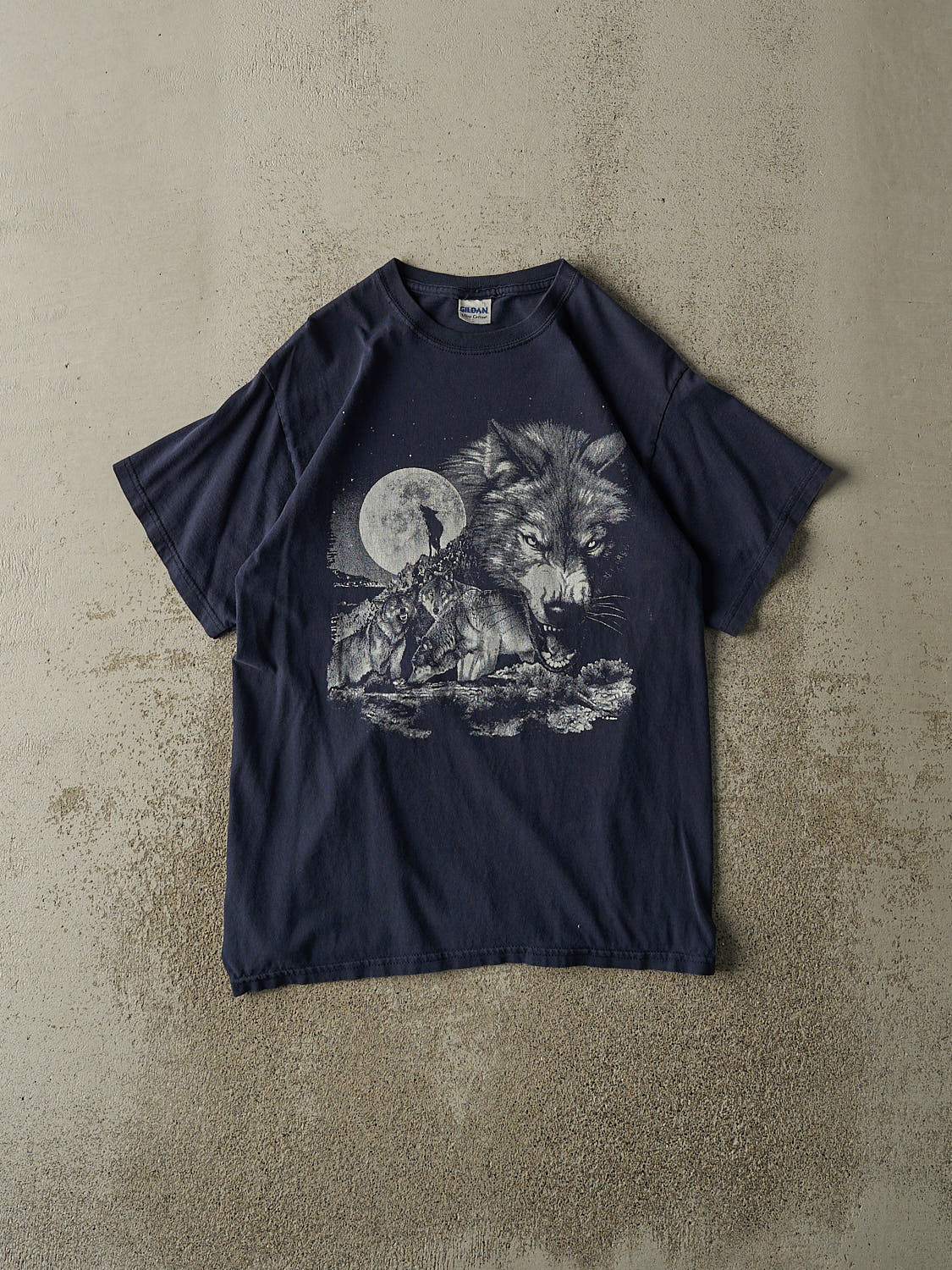 Vintage Y2K Navy Blue Wolf Tee (S/M)