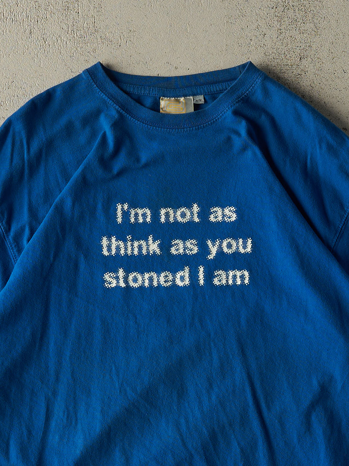 Vintage 90s Blue "Not As Stoned" Slogan Tee (M/L)
