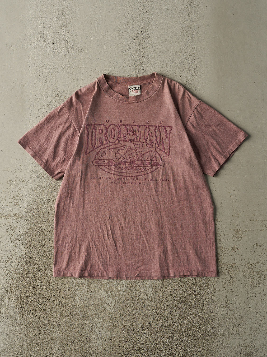 Vintage 90s Washed Burgundy Subaru Ironman Triathlon Single Stitch Tee (L)