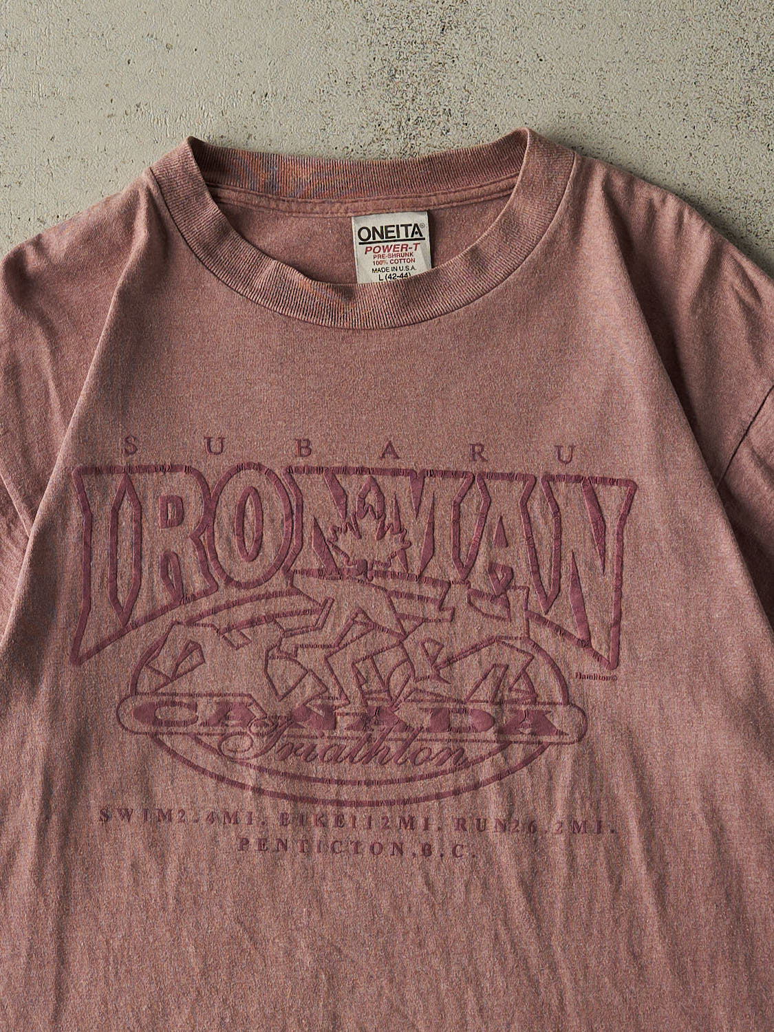 Vintage 90s Washed Burgundy Subaru Ironman Triathlon Single Stitch Tee (L)