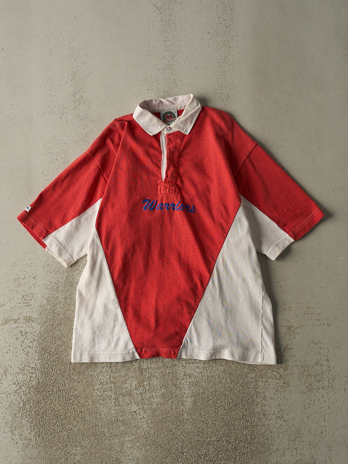 Vintage 90s Red & White Embroidered Quarter Button Tee (L/XL)
