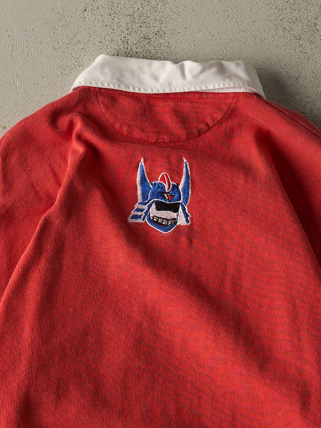 Vintage 90s Red & White Embroidered Quarter Button Tee (L/XL)